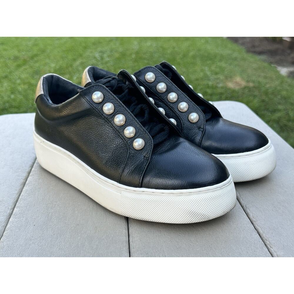 Size 6.5 - Alex Marie Wrenna Pearl Stud‎ - Black Leather / Gold Heel